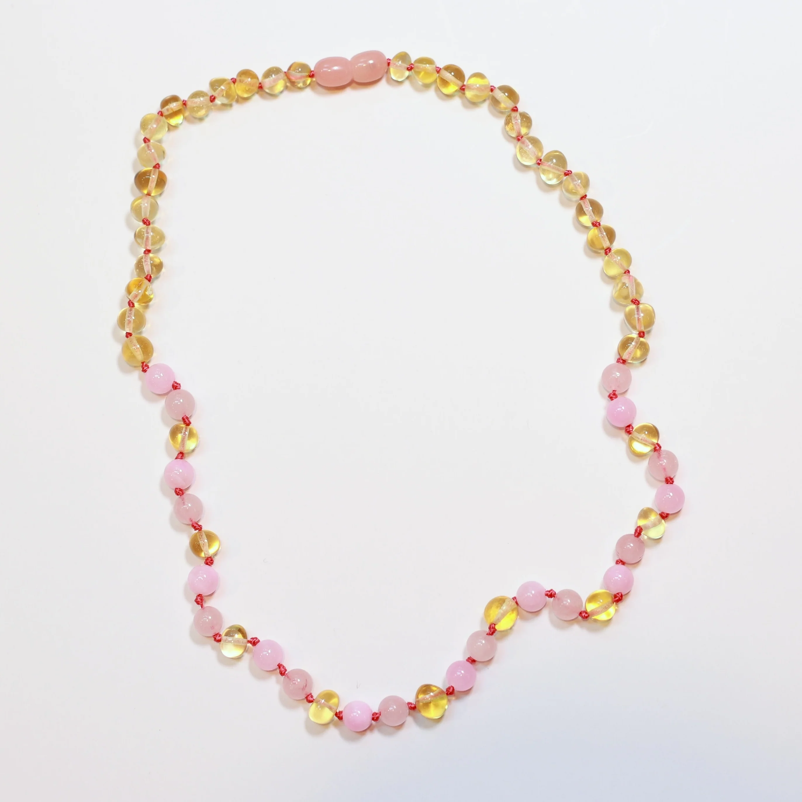 Baltic Amber + Gemstones Necklace - Honey Amber + Rose Quartz + Pink Jade - Adult - Image 3