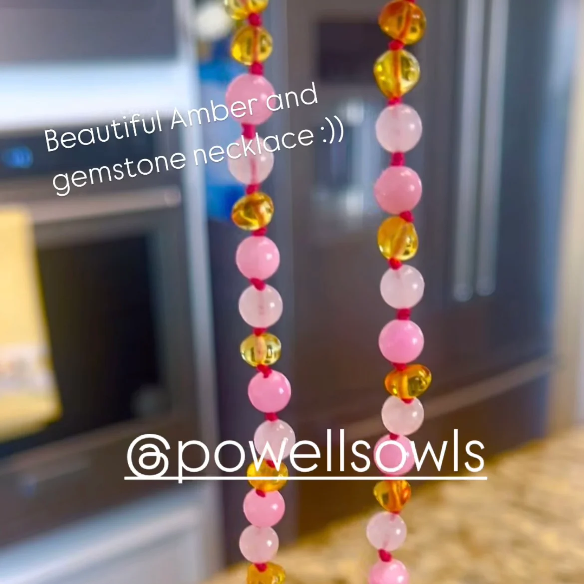 Baltic Amber + Gemstones Necklace - Honey Amber + Rose Quartz + Pink Jade - Adult - Image 4