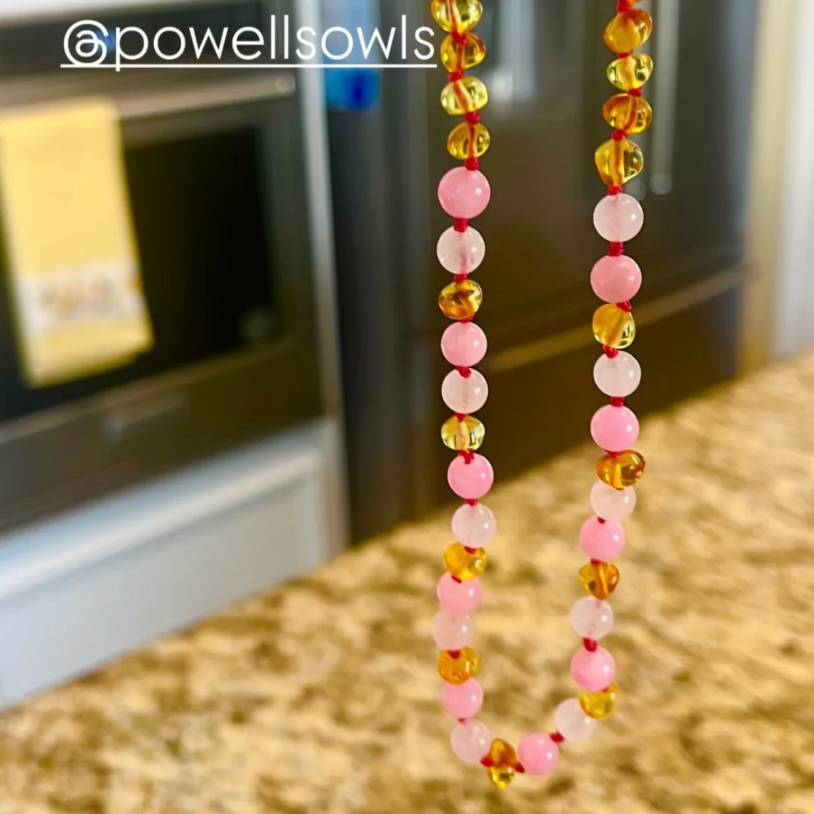 Baltic Amber + Gemstones Necklace - Honey Amber + Rose Quartz + Pink Jade - Adult - Image 5