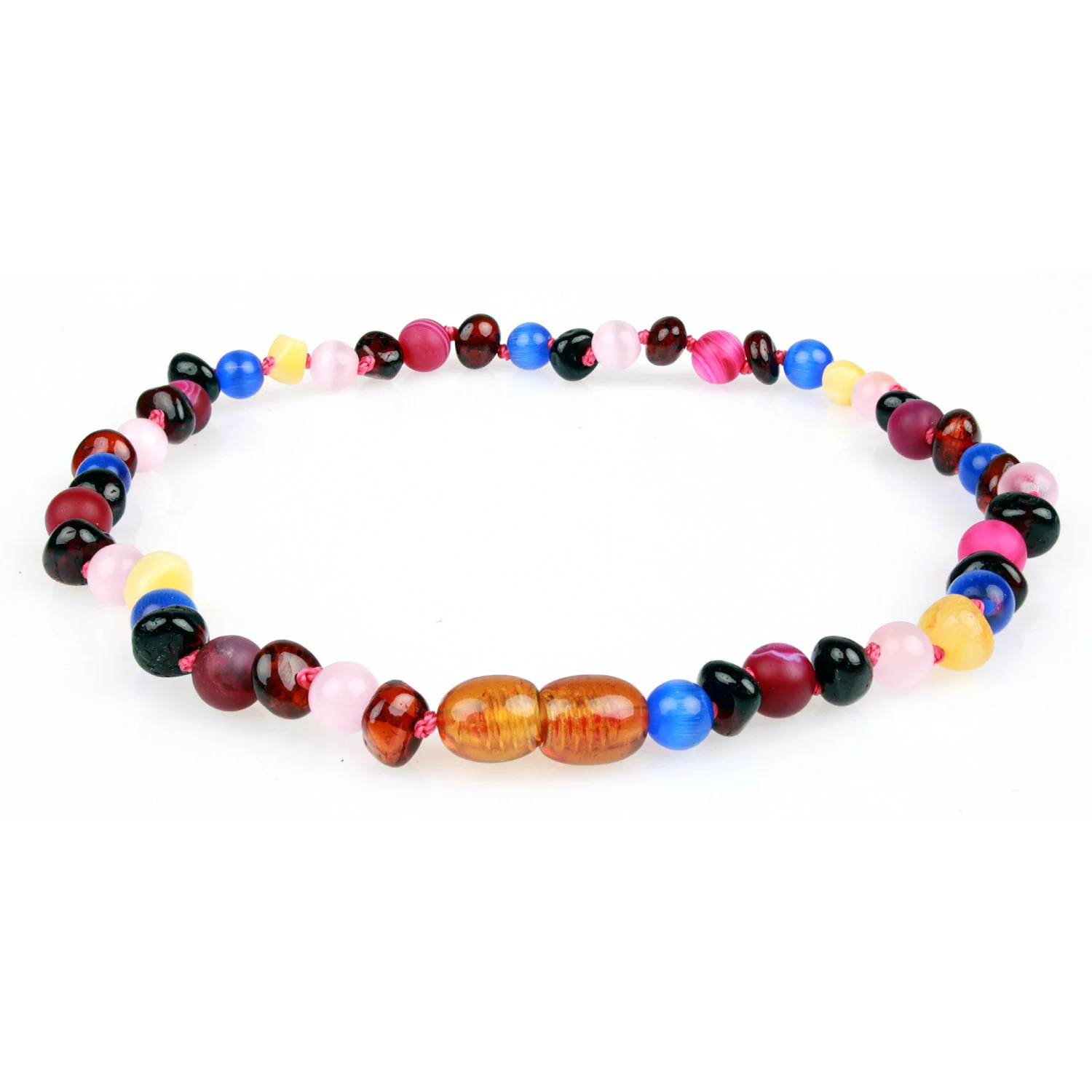 Baltic Amber Necklace - Rose Quartz + Cat's Eye + Pink Agate - Adult - Image 5