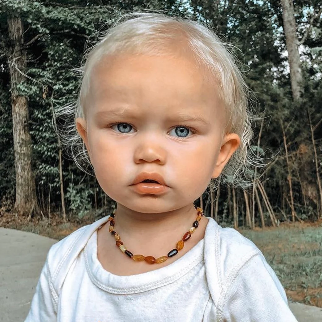 Baltic Amber Necklace - Multicolor Beans - Children's - Image 4