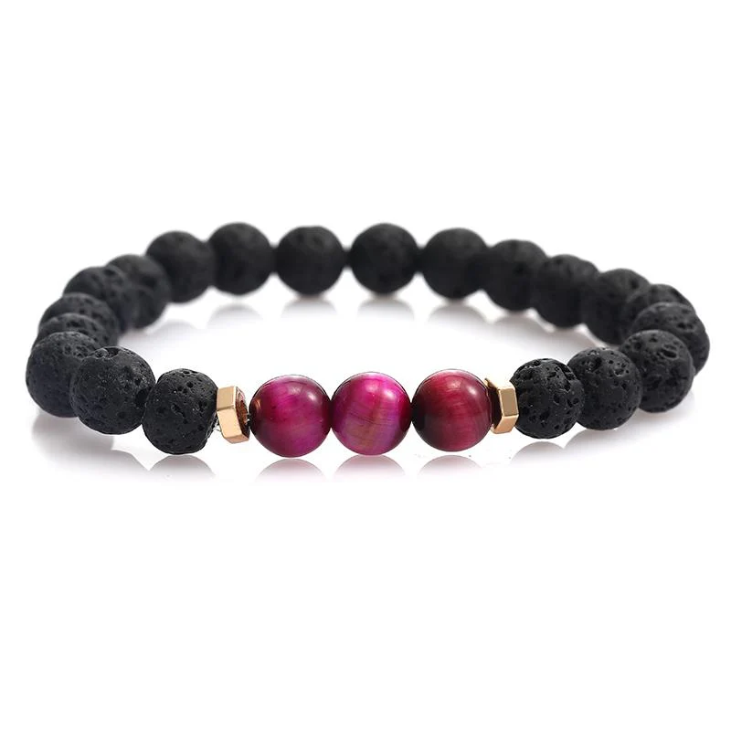 Volcanic Rock Lava Bead Bracelet - Wine Red Jade Healing Stones (7.5")
